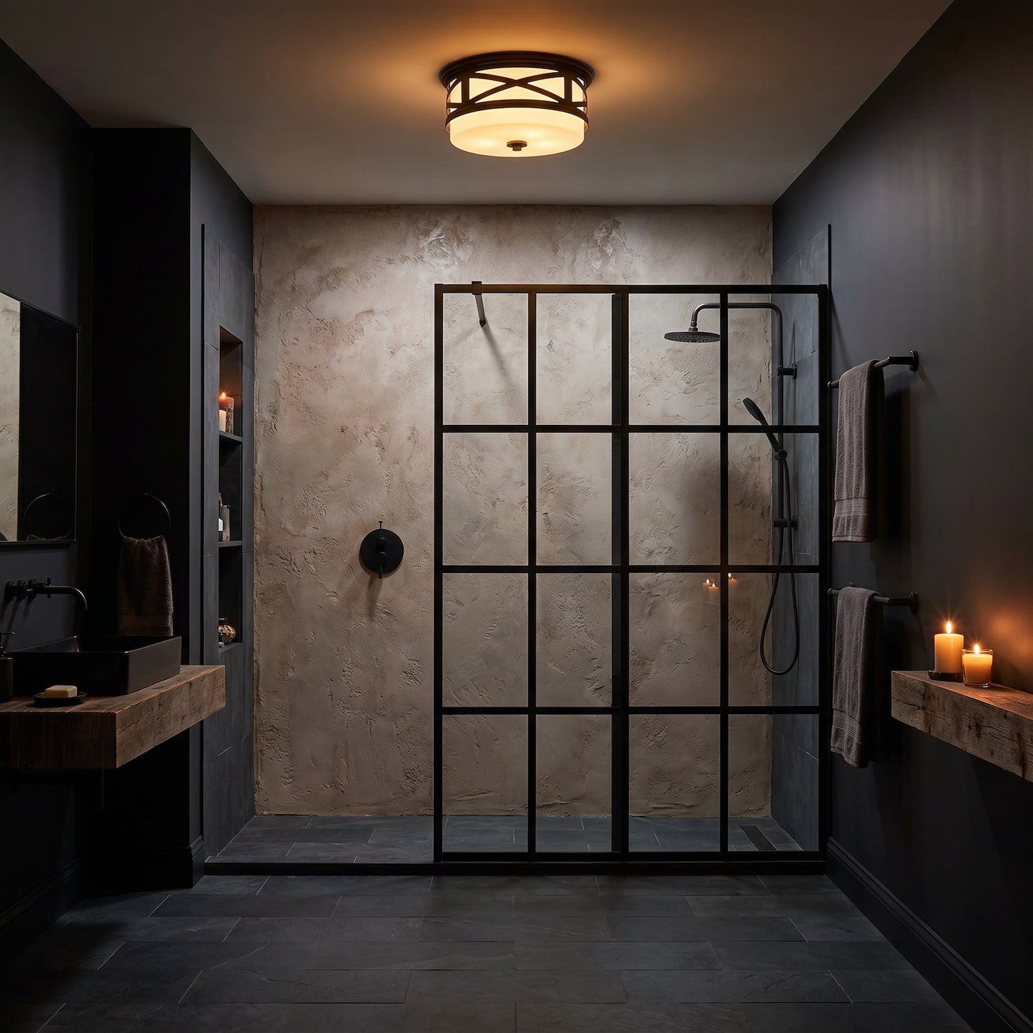 Vintage Classic Bathroom Flush Ceiling Light Fitting in Matte Black Image 6