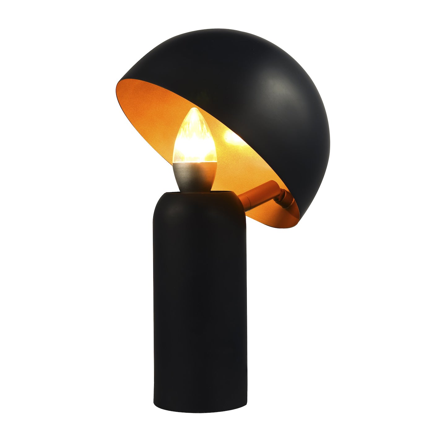 Modern Black Mushroom Table Lamp with Tilted Gold Inner Shade and Fabric Cable Image 3