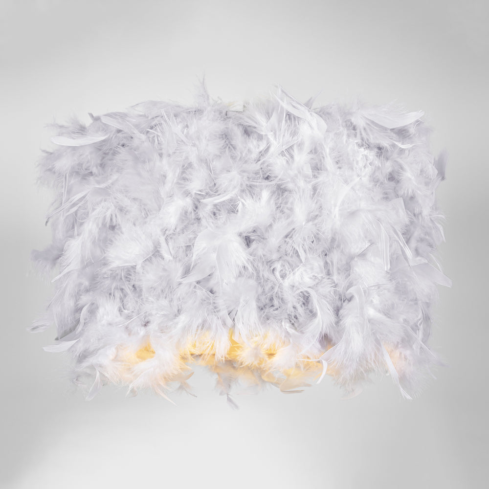 Modern Designer Real Grey Feather Drum Lamp Shade with Inner Cotton Lining Image 4