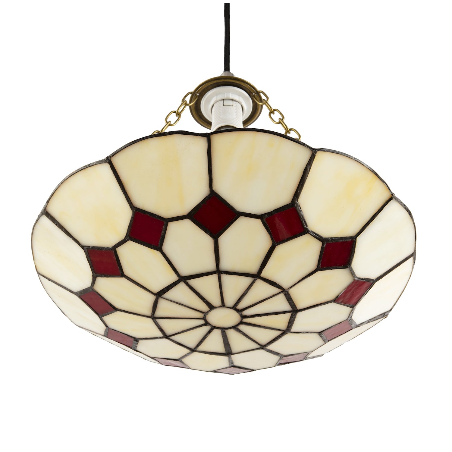 Classic Amber Stained Glass Tiffany Pendant Lighting Shade with Red Diamonds Image 5