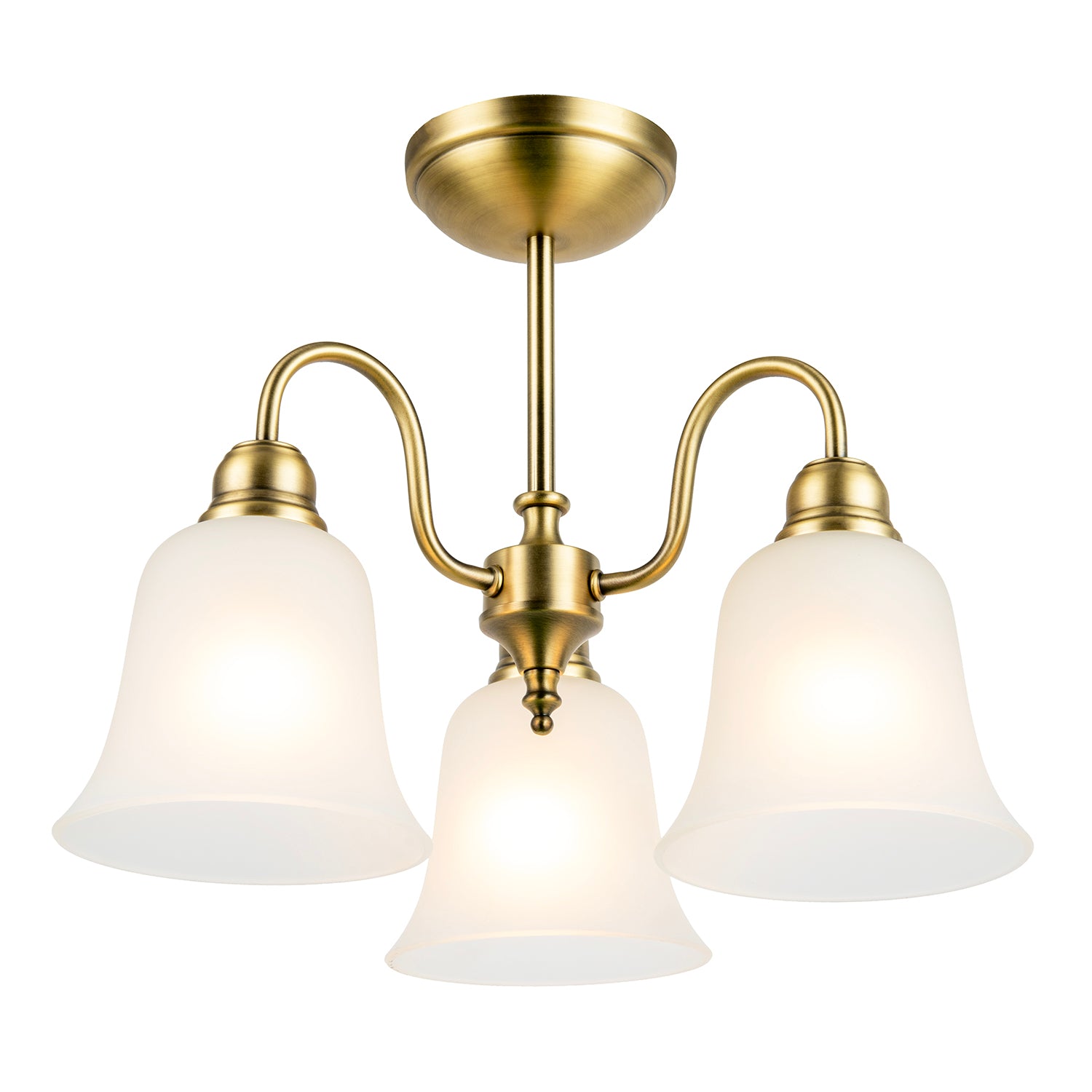 Classic and Ornate Aged Brass Ceiling Light Fitting with Glass Shades Image 2