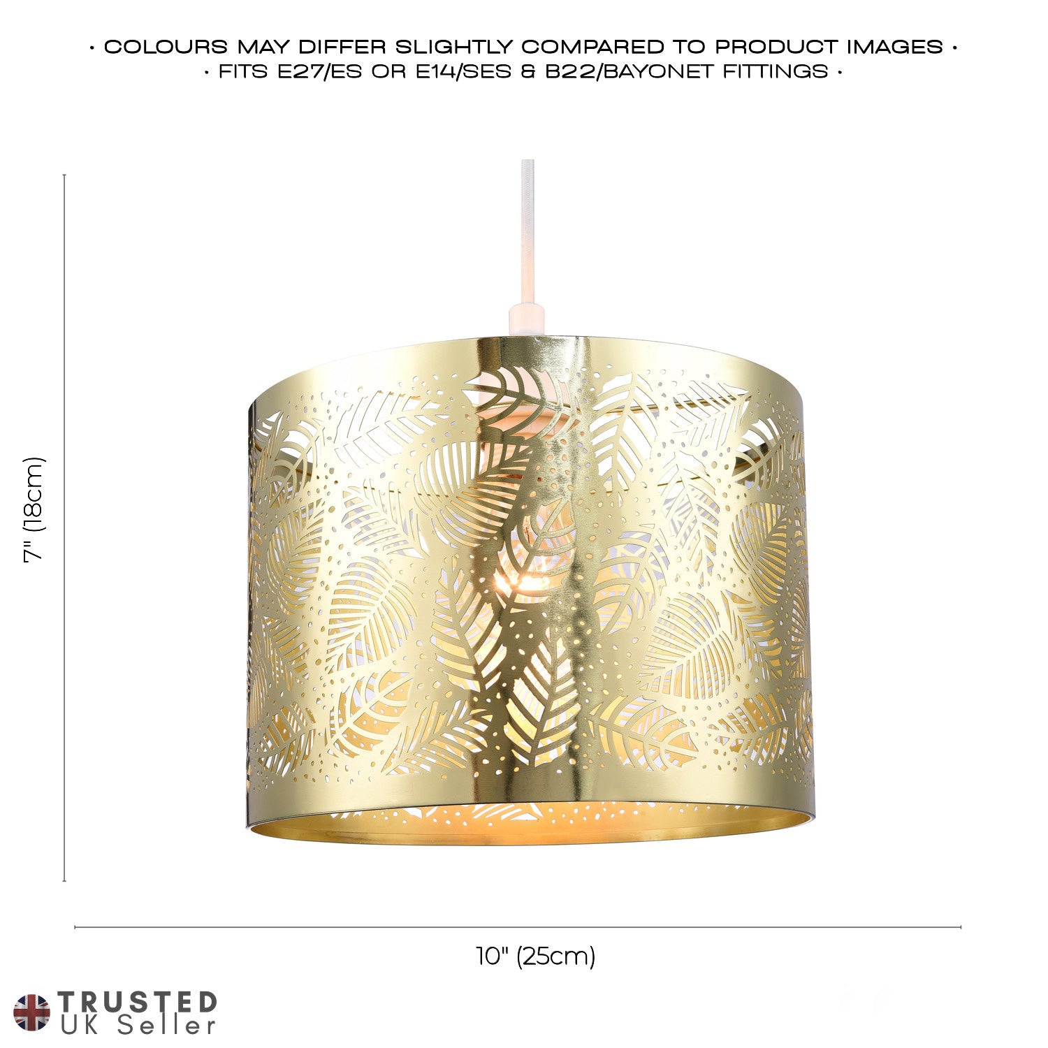 Contemporary Gold Plated Metal Pendant Light Shade with Fern Leaf Decoration Image 7