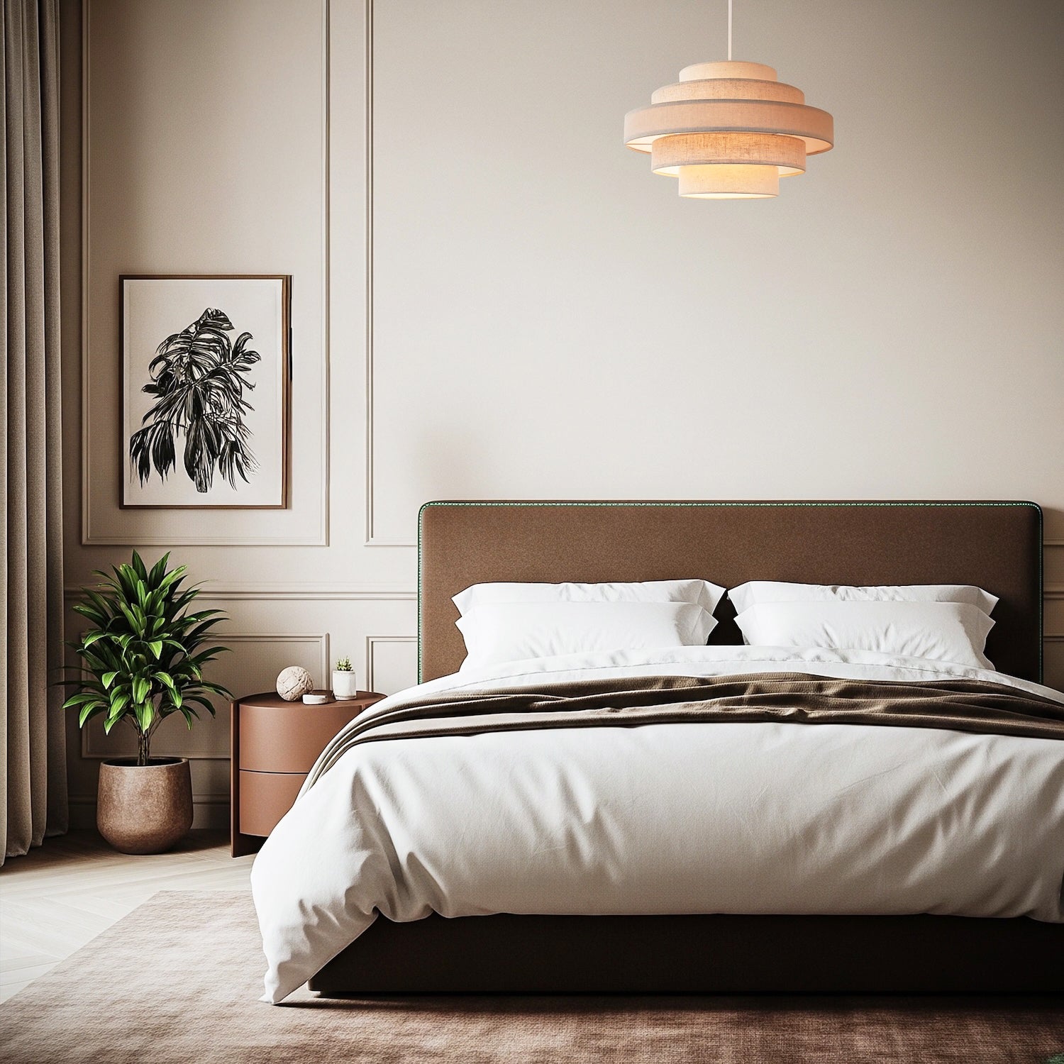 Five Tier Pendant Lighting Shade with Natural Oatmeal and Beige Linen Image 6