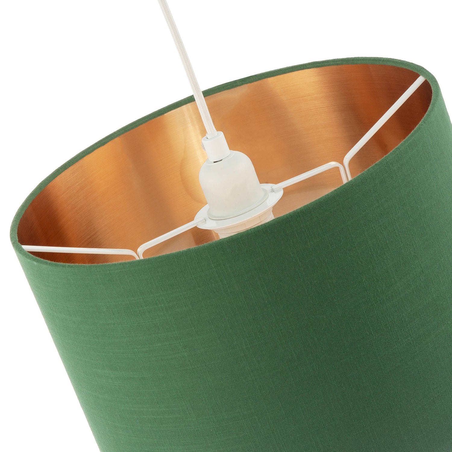 Modern Forest Green Cotton Lamp Shade with Brushed Gold Inner Lining Image 5