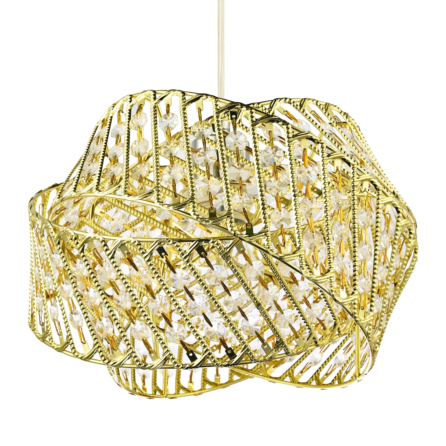 Designer Triple Ring Gold Pendant Light Shade with Small Clear Acrylic Beads Image 2