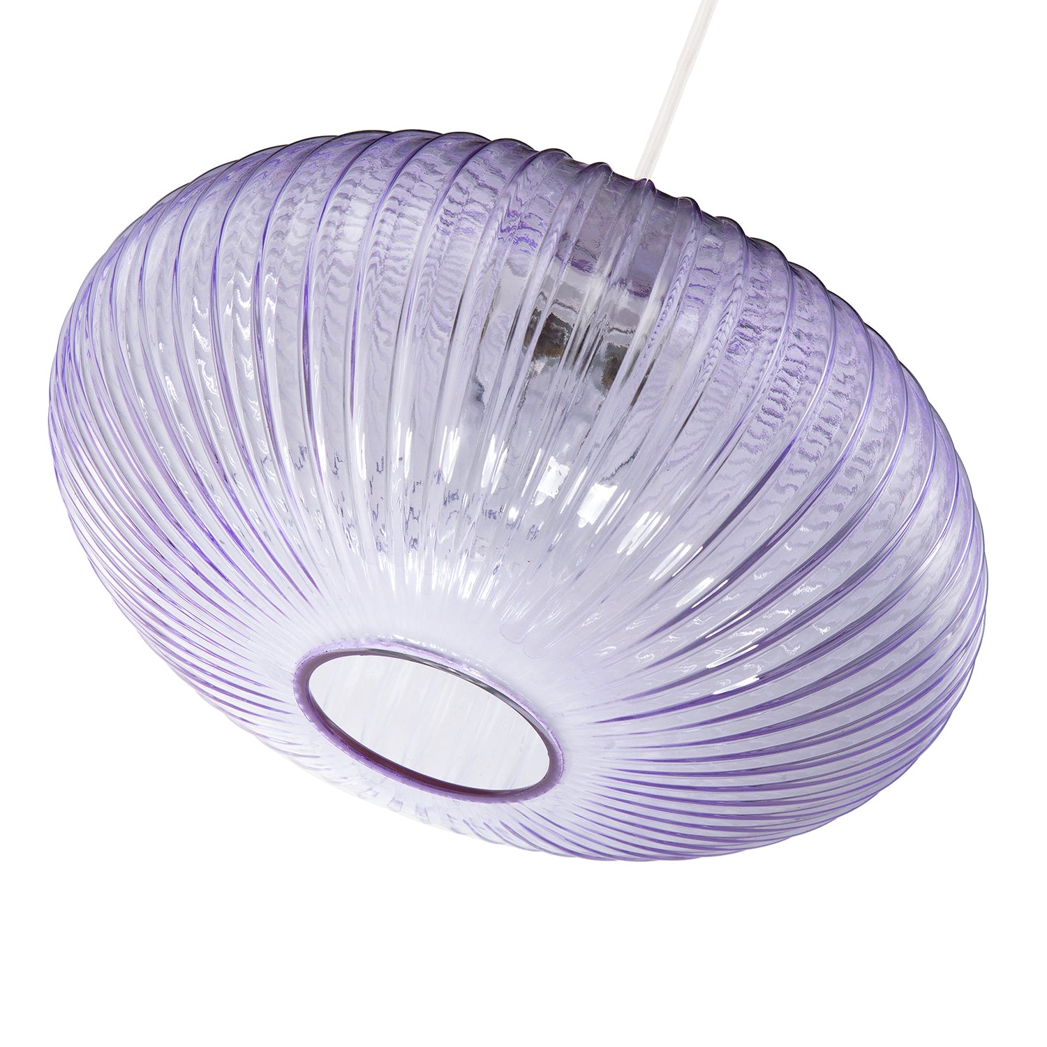 Modern Designer Soft Lilac Line Ribbed Glass Oval Pendant Lamp Shade Image 3