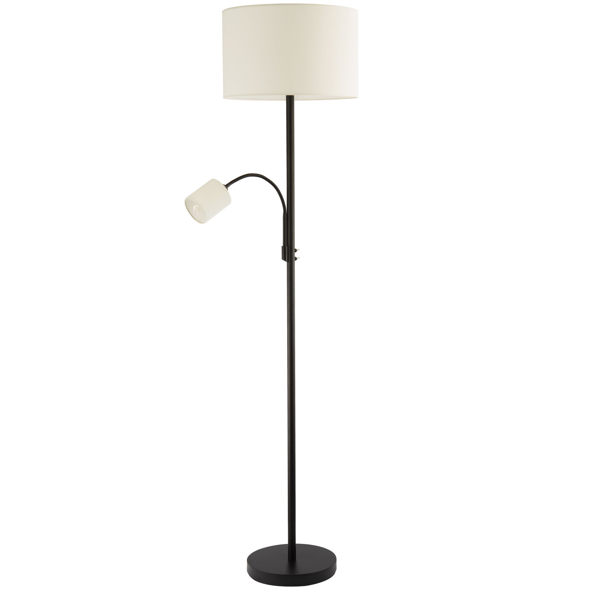 Contemporary Mother & Child Floor Lamp in Matte Black with Cotton Fabric Shades Image 1