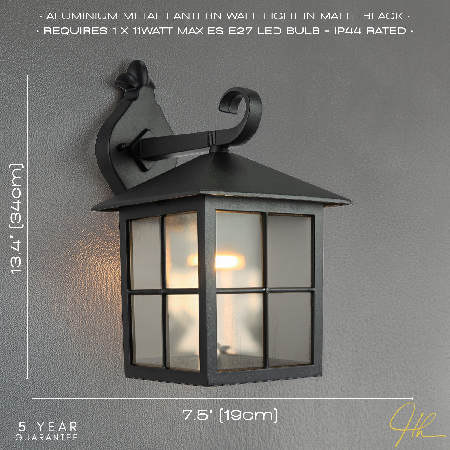 Classic Matte Black Die-Cast Aluminium Metal Exterior Lantern Wall Light Fitting Image 6