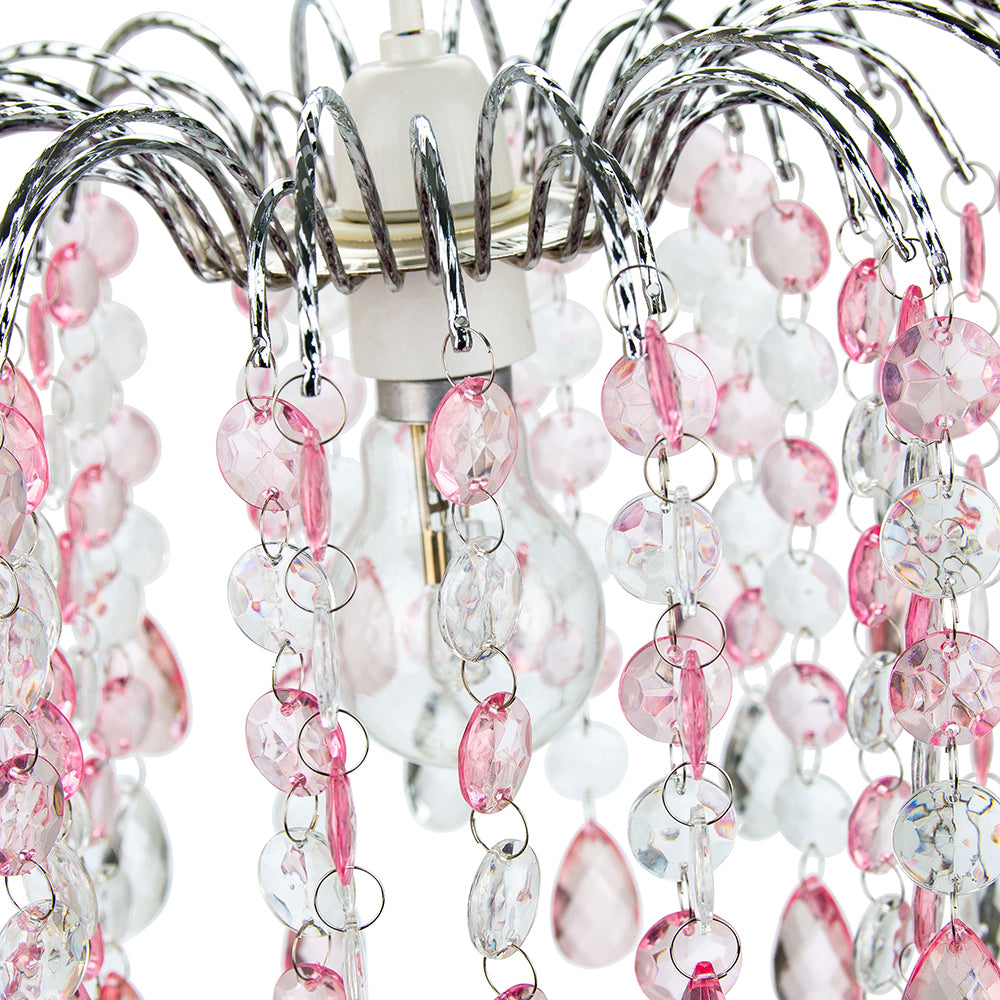 Contemporary Waterfall Pendant Shade with Pink and Clear Acrylic Droplets Image 2