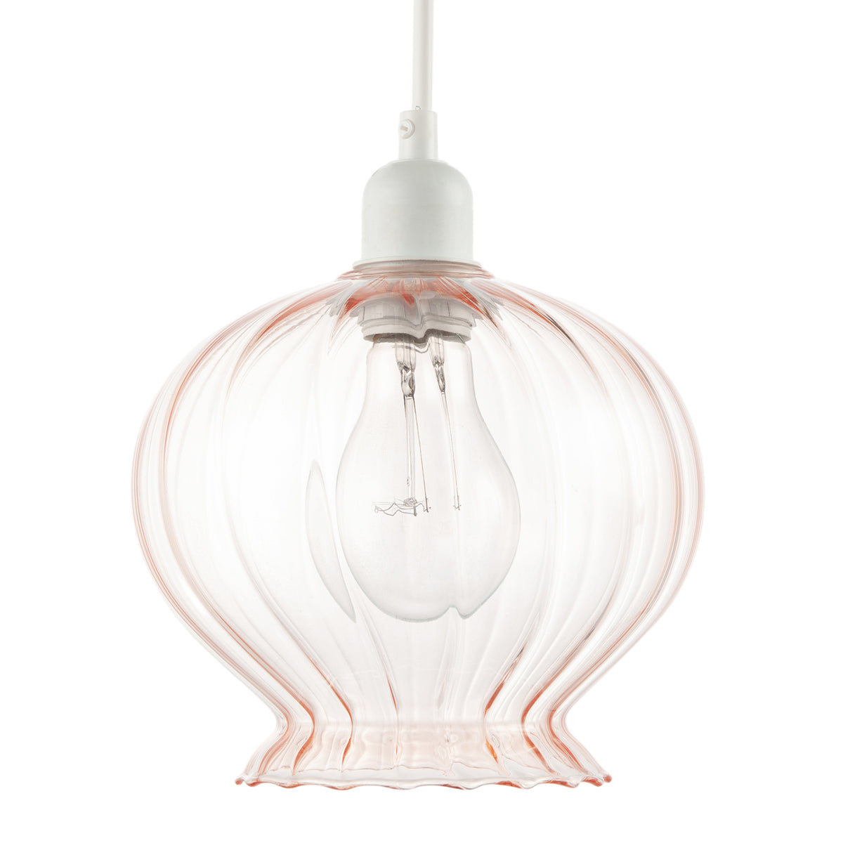 Elegant Ribbed Blush Pink Glass Pendant Light Shade with Scalloped Rim Image 5
