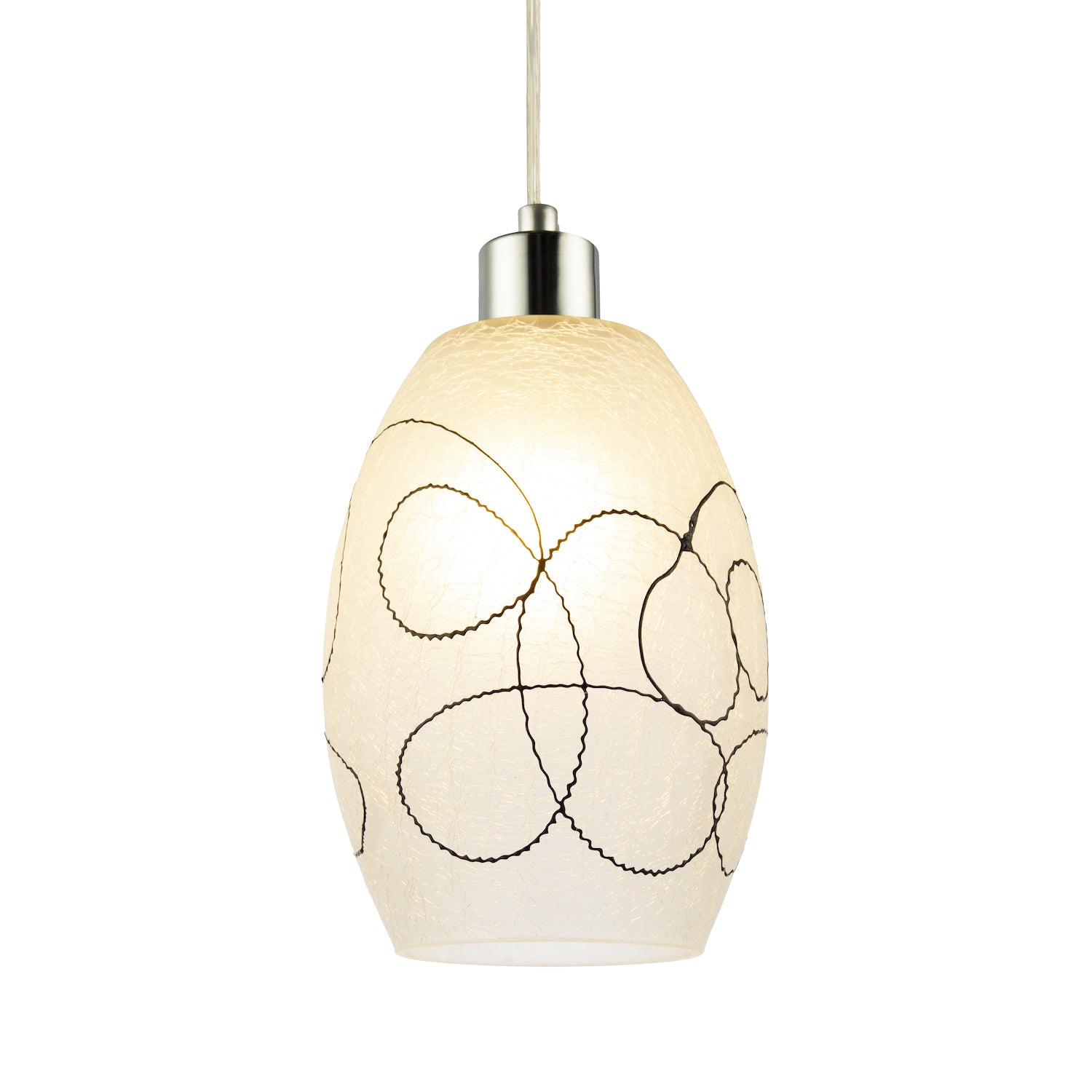 Contemporary Frosted White Crackle Glass Pendant Light Shade with Black Swirls Image 1