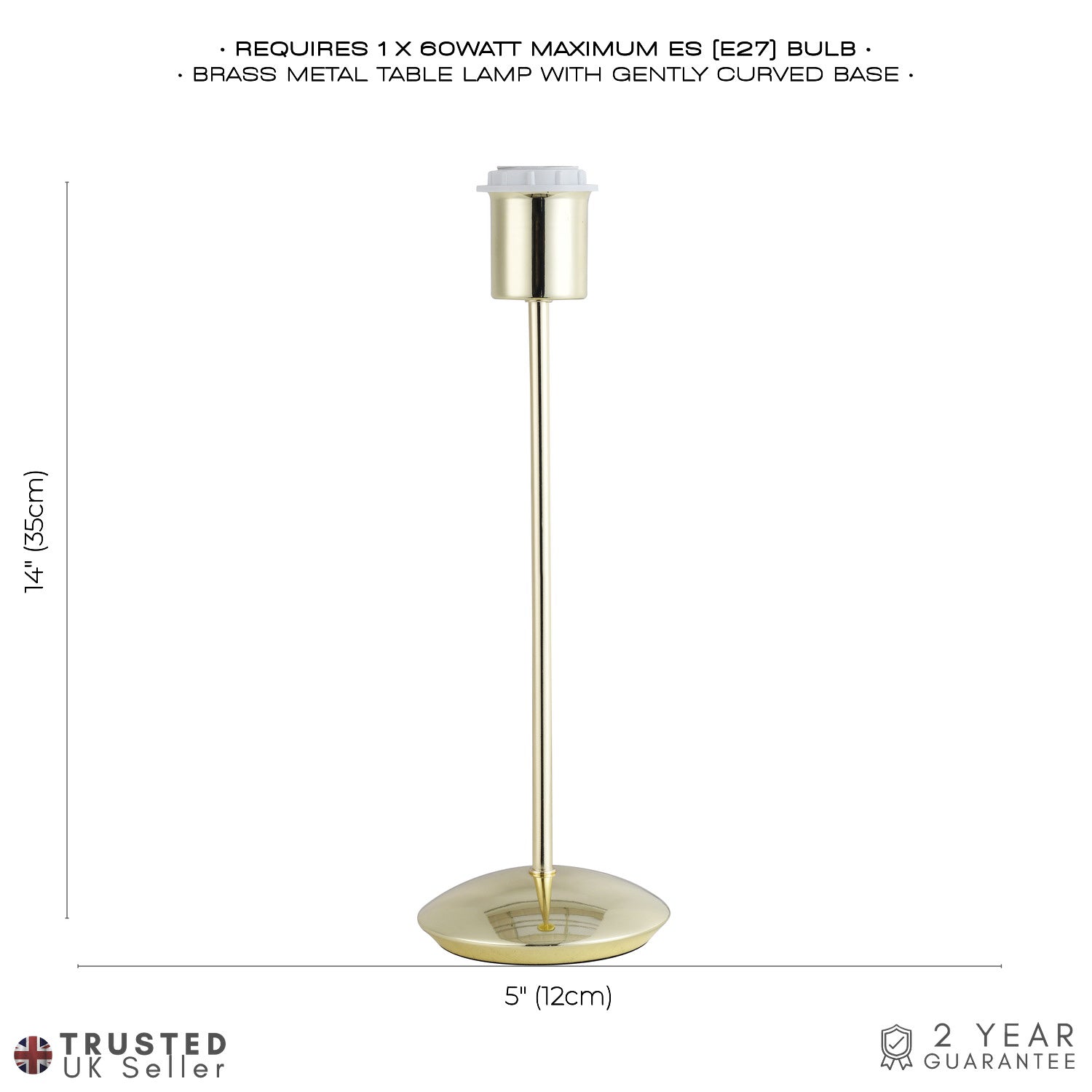 Contemporary and Sleek Polished Brass Metal Table Lamp Base with Inline Switch Image 4