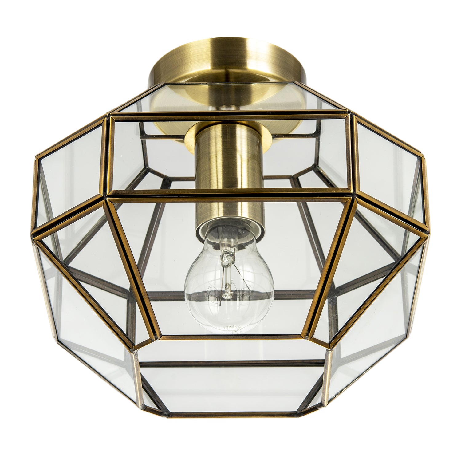 Classic Lantern Styled Ceiling Light with Geometric Clear Glass Shade Image 3