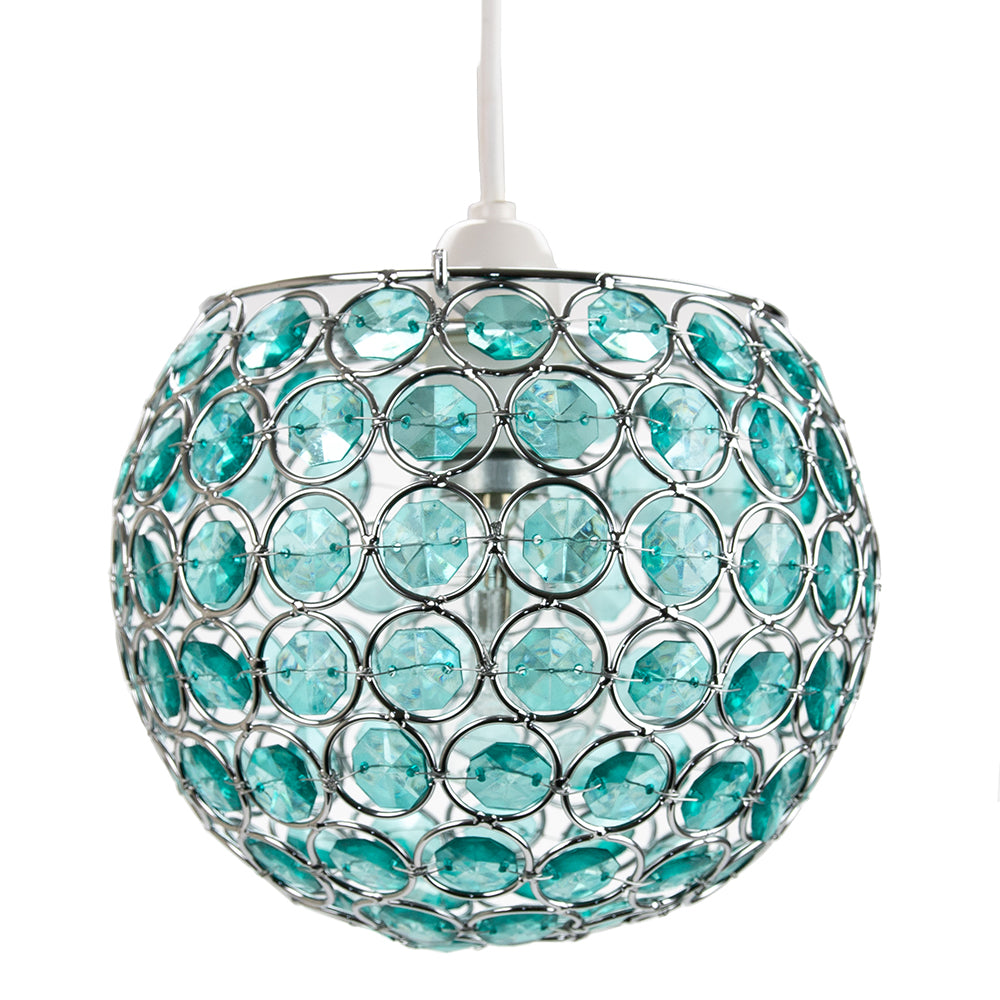 Modern Round Globe Easy Fit Pendant Shade with Small Teal Acrylic Bead Jewels Image 1