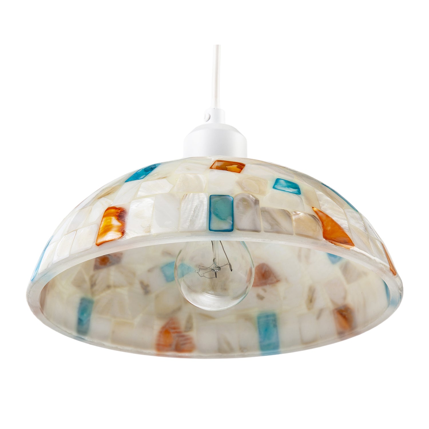 Mother of Pearl Mosaic Dome Pendant Lighting Shade with Coloured Tiles Image 5