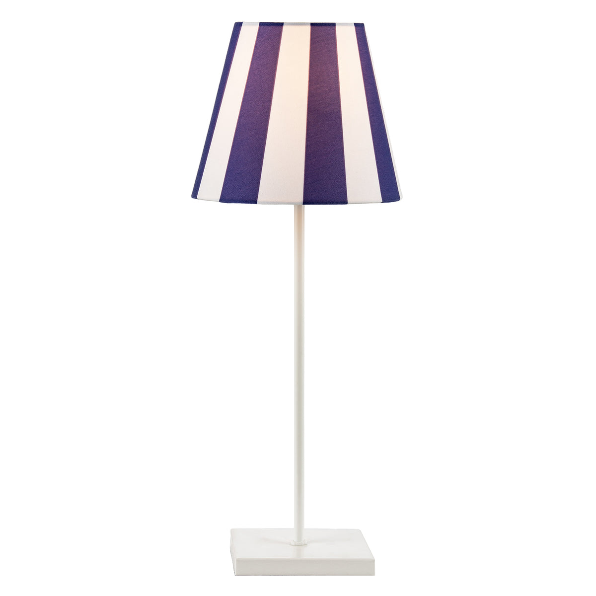 Navy Blue and White Cotton Fabric Striped Table Lamp with White Base Image 2