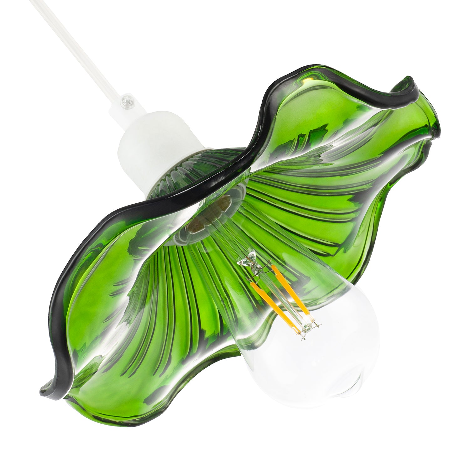 Designer Ribbed Emerald Glass Pendant Shade with Wavy Ruffled Edge Image 5