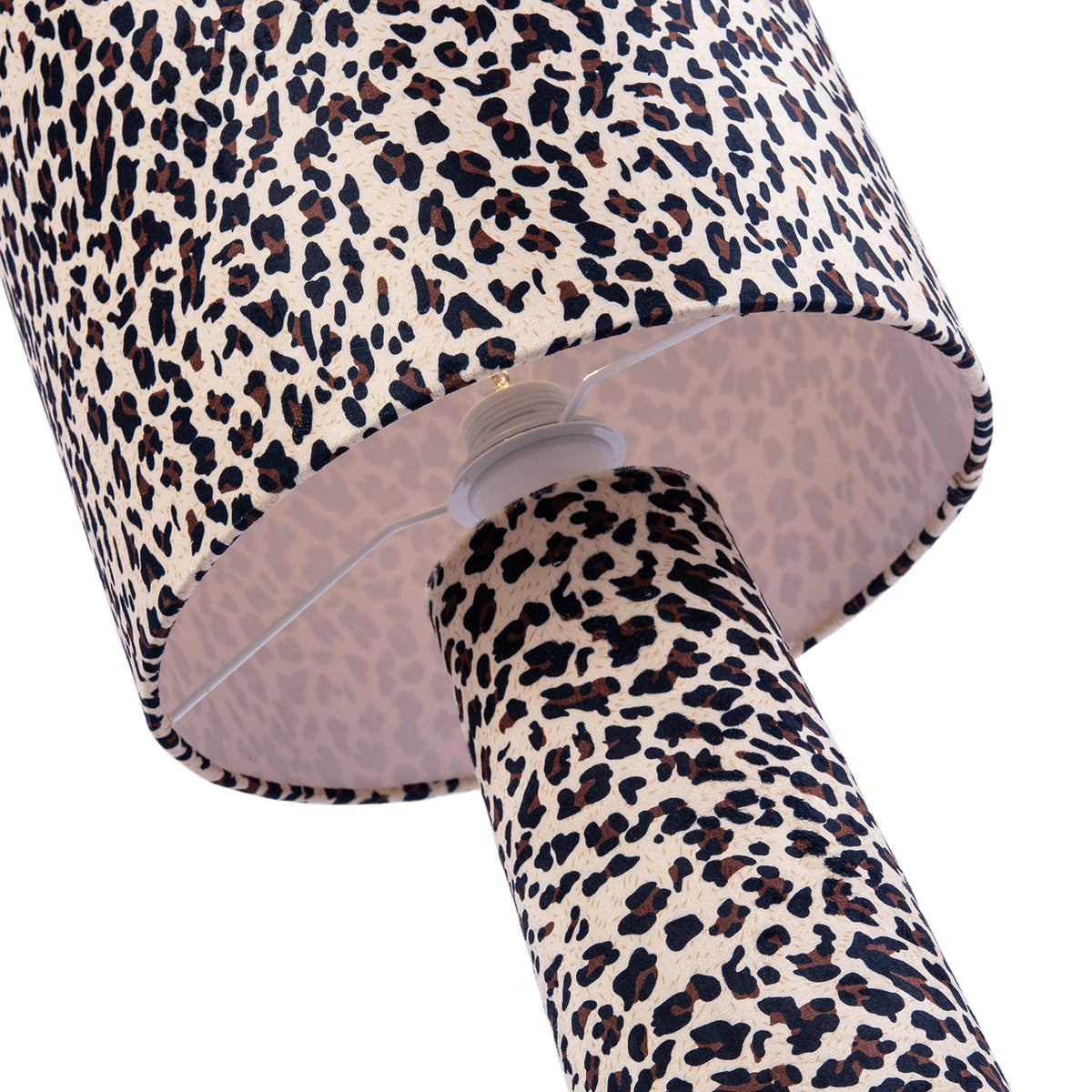 Modern Leopard Print Velvet Fabric Floor Lamp with Drum Shade and Base Image 3