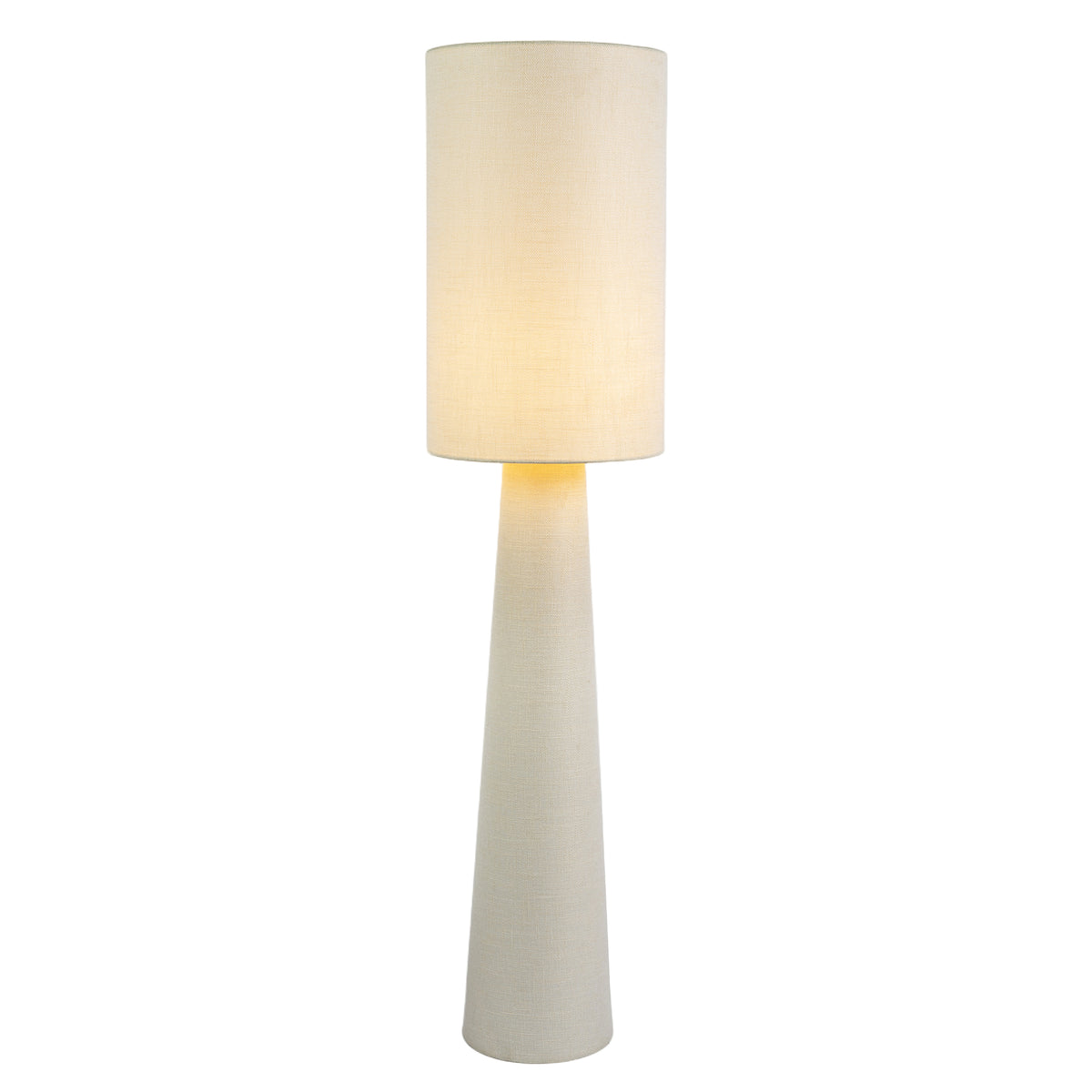 Modern Soft Cream Linen Fabric Floor Lamp with Drum Shade and Base Image 2