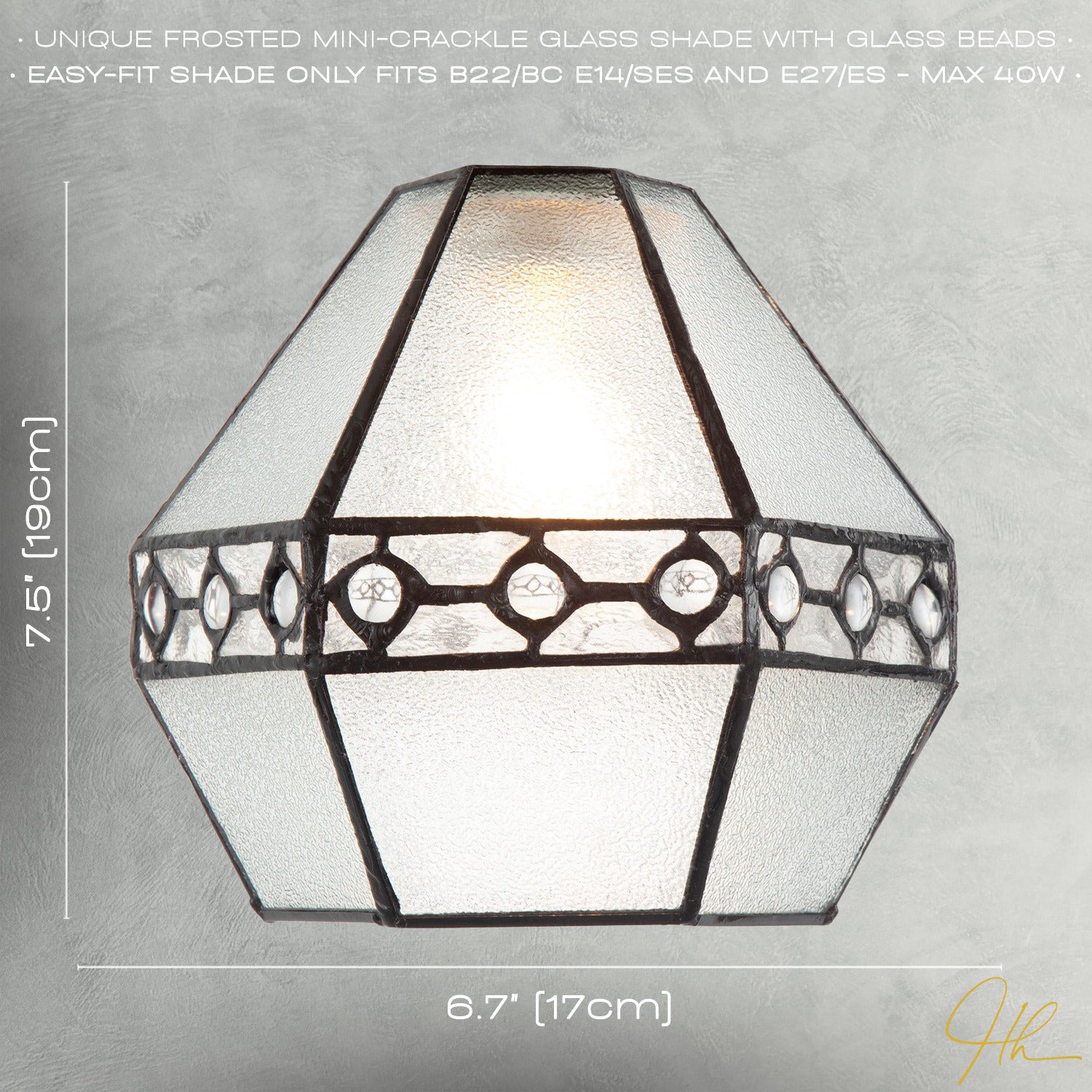 Industrial Style Pendant Light Shade with Frosted Glass and Clear Gems Image 7
