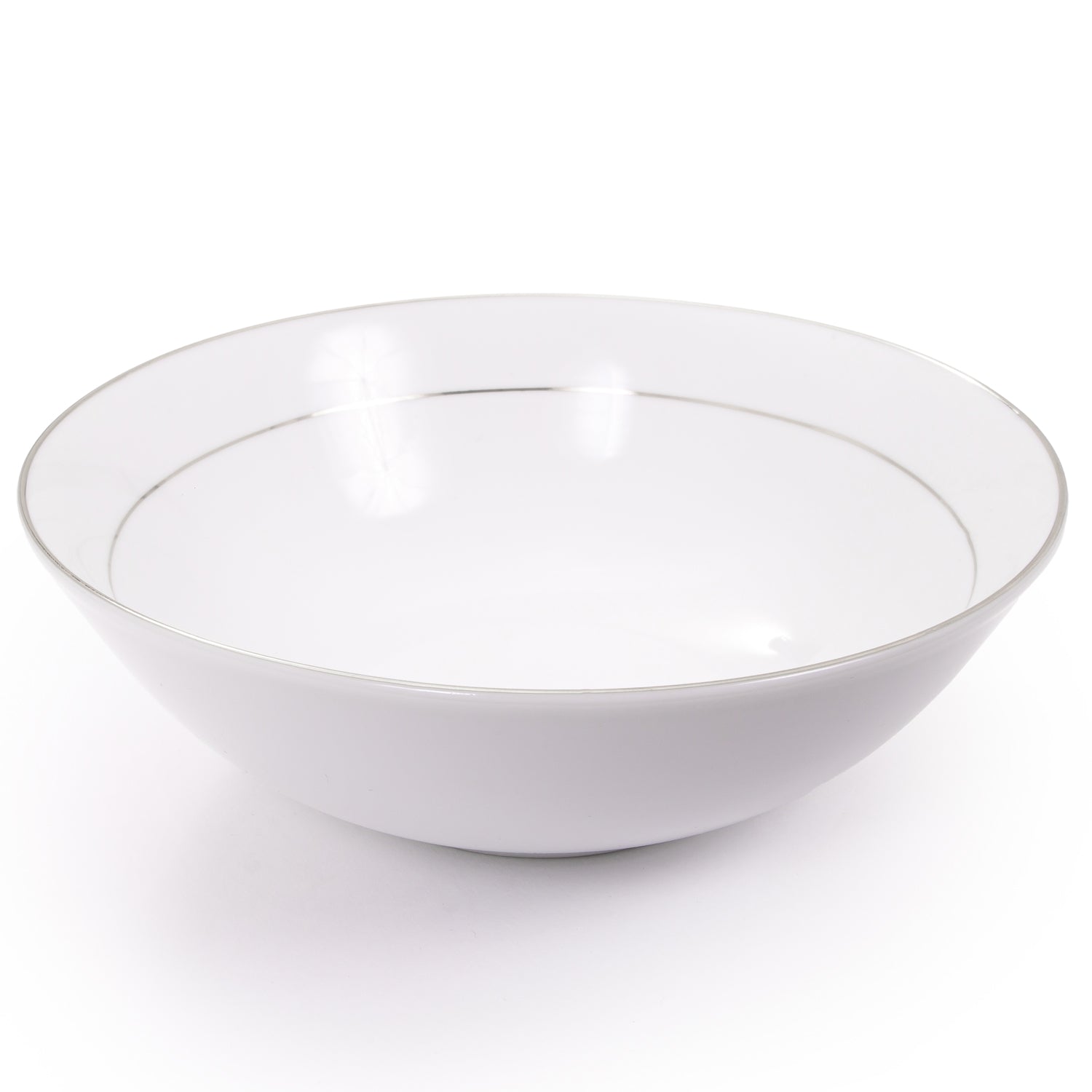 Set of 4 Durable White Ceramic Dinner Bowls with Dual Silver Metallic Rims Image 2