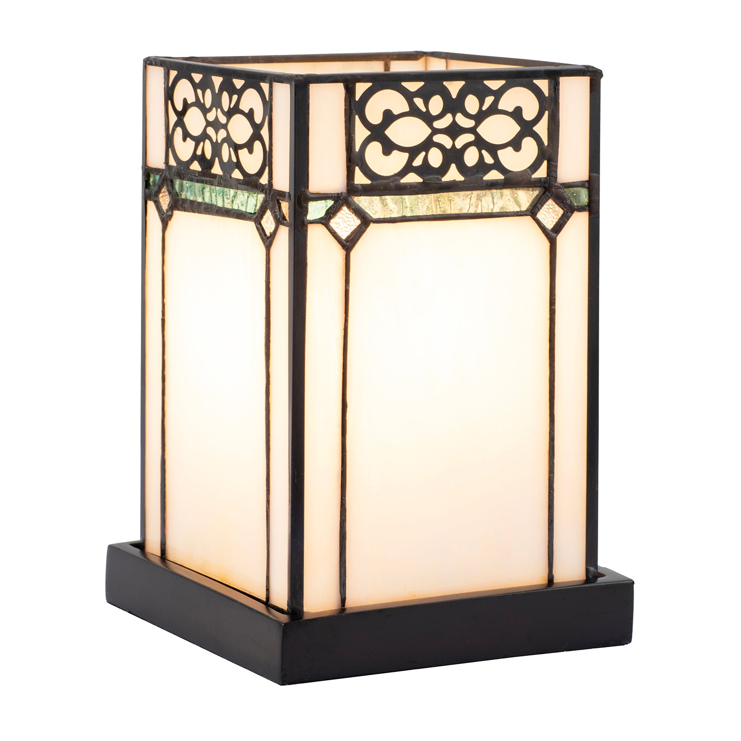 1920s Vintage Rectangular Tiffany Glass Table Lamp in Emerald Green Image 2