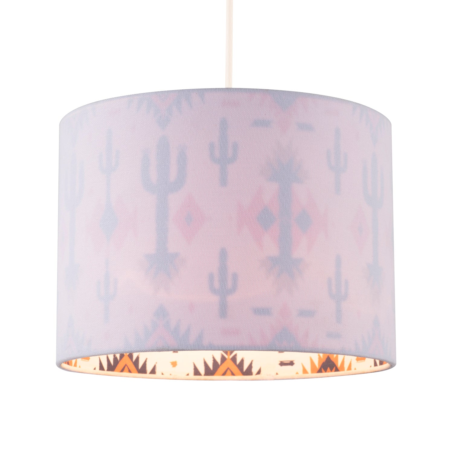 Western Cactus Themed White Linen Lamp Shade with Inner Vibrant Print Image 2