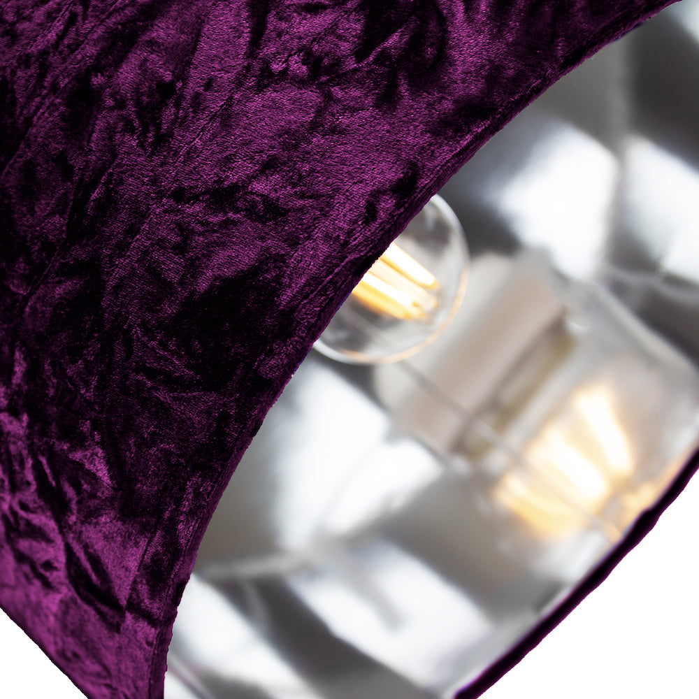 Modern Purple Crushed Velvet 10" Table/Pendant Lampshade with Shiny Silver Inner Image 3