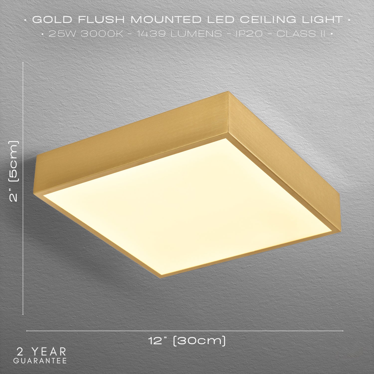 Modern 25w LED Flush Square Ceiling Light in Brushed Gold with Opal Diffuser Image 6