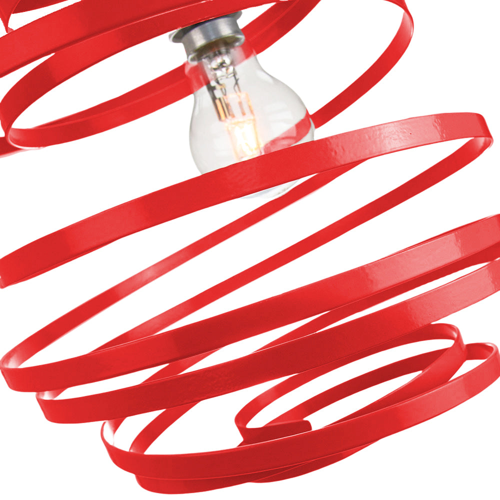 Contemporary Red Gloss Metal Double Ribbon Spiral Swirl Ceiling Light Pendant Image 2