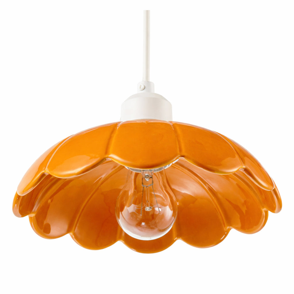 Modern Orange Gloss Ceramic Pendant Light Shade with Scallop Edge Image 4