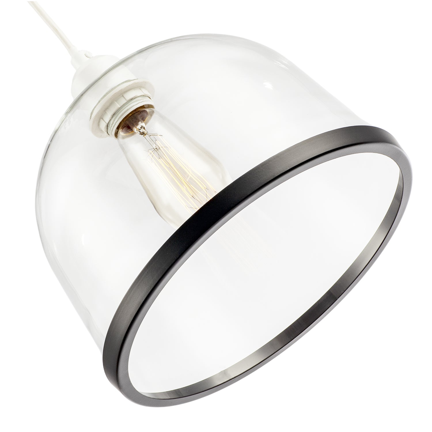 Modern Clear Glass Bowl Pendant Light Shade with Matte Black Rim Image 4