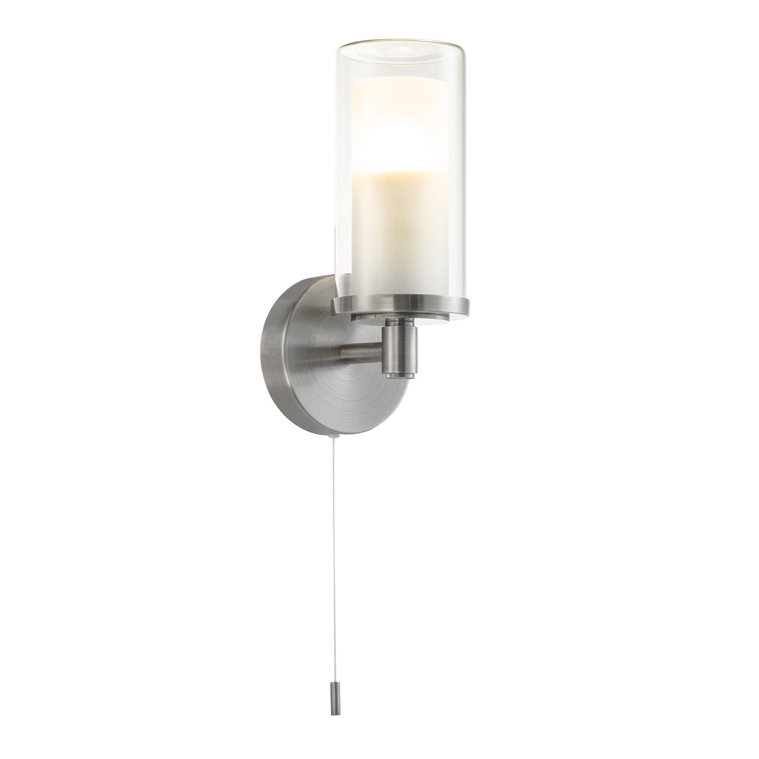 Contemporary Double Glass and Satin Nickel Metal Bathroom Wall Lamp IP44 Rated Image 1