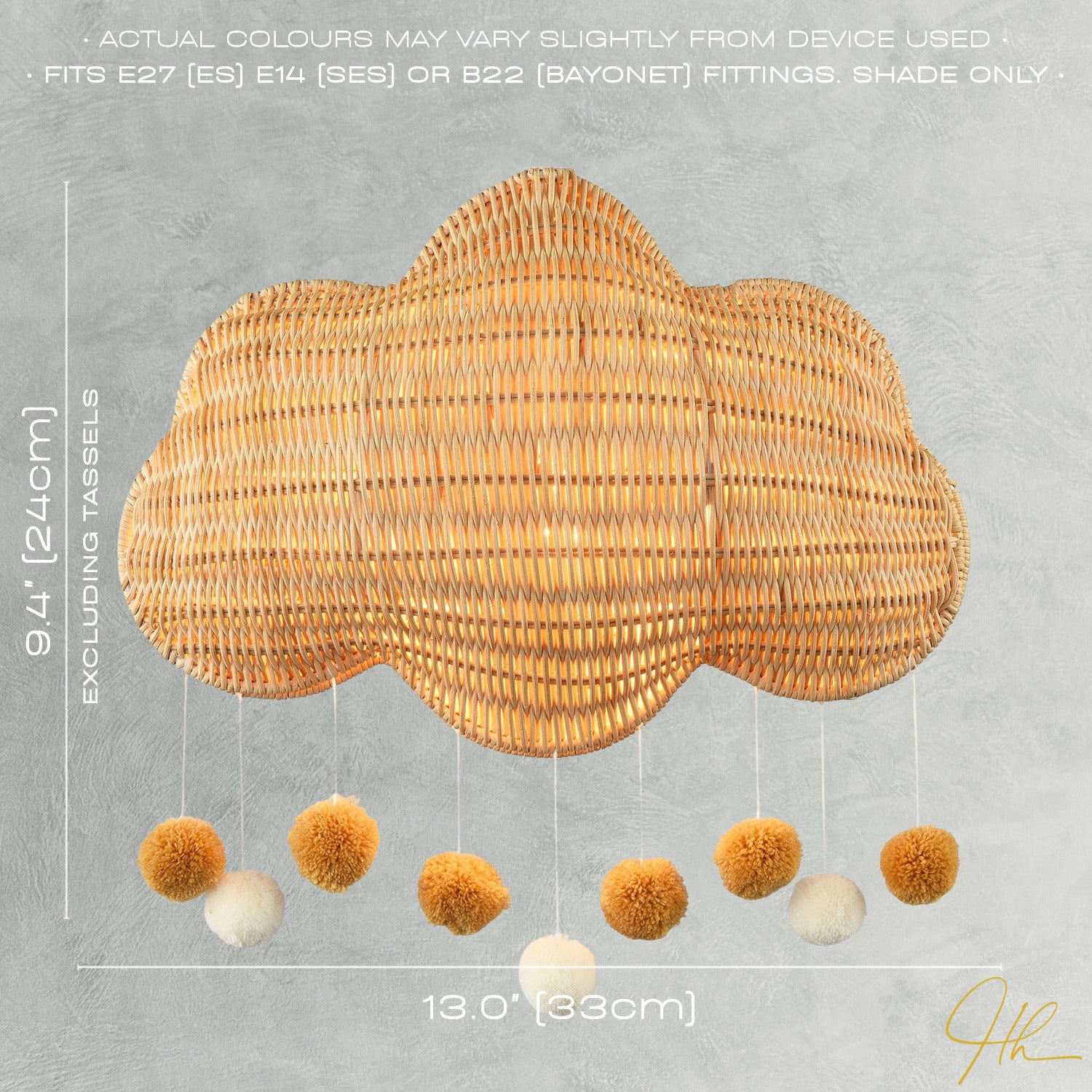 Cloud Shaped Childrens Rattan Pendant Light Shade with Pom Pom Balls Image 7