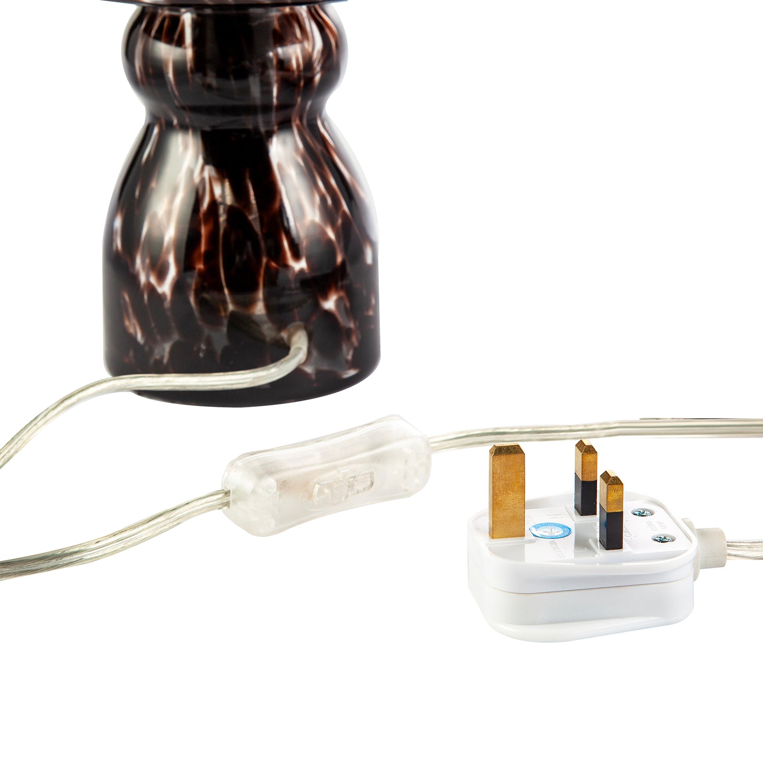 Clear Glass Mushroom Table Lamp with Brown Speckle Snowflake Pattern Image 3