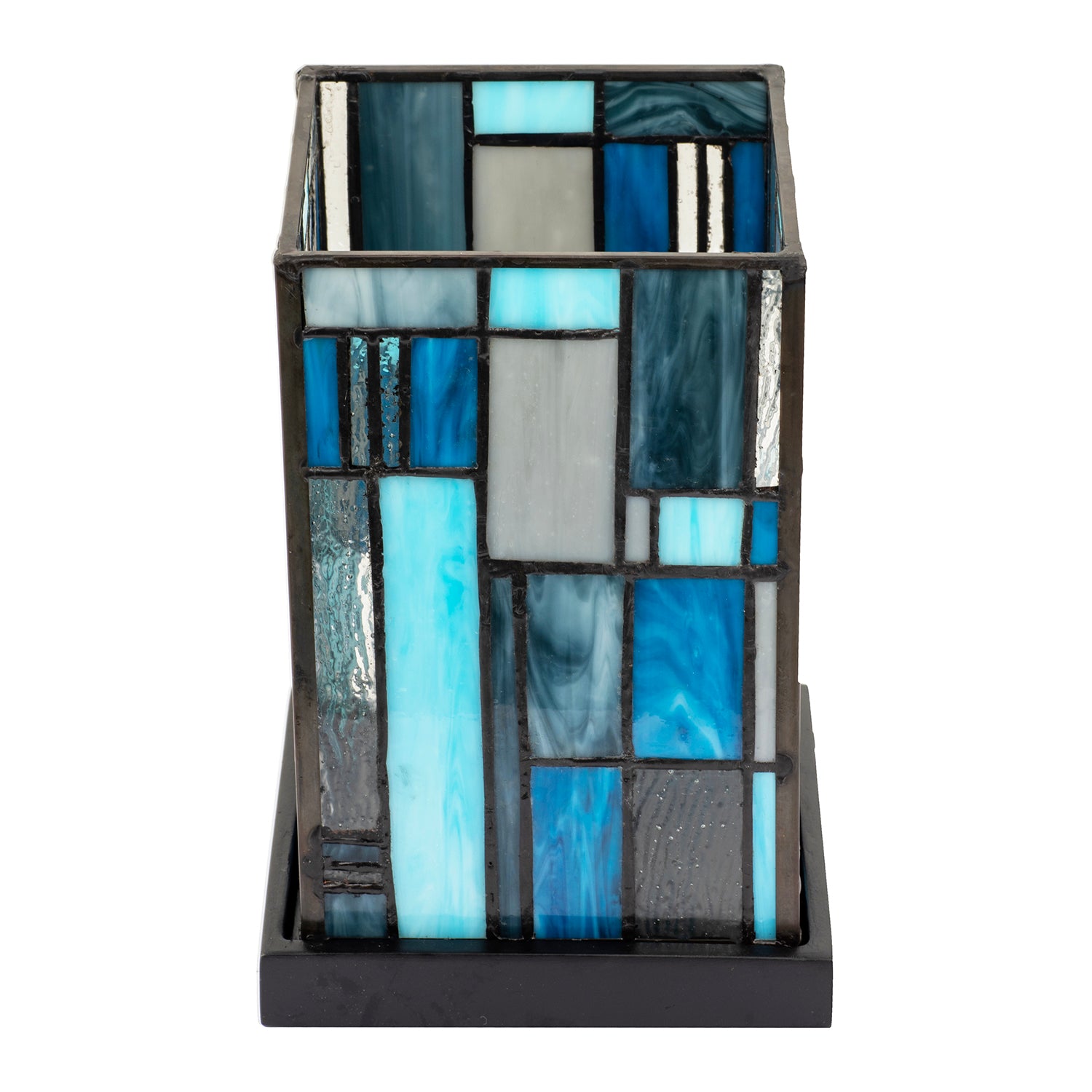 Designer Art Deco Tiffany Glass Table Lamp in Midnight and Sky Blue Image 5