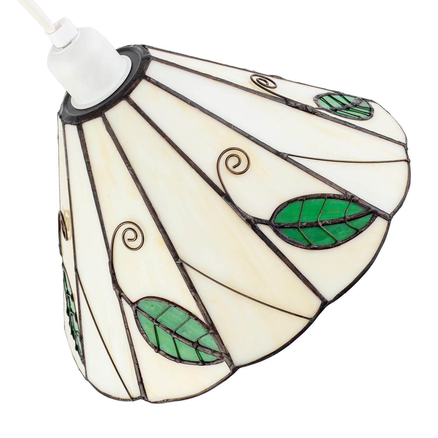 Chic Floral Tiffany Glass Pendant Light Shade with Ornate Green Leaves Image 4