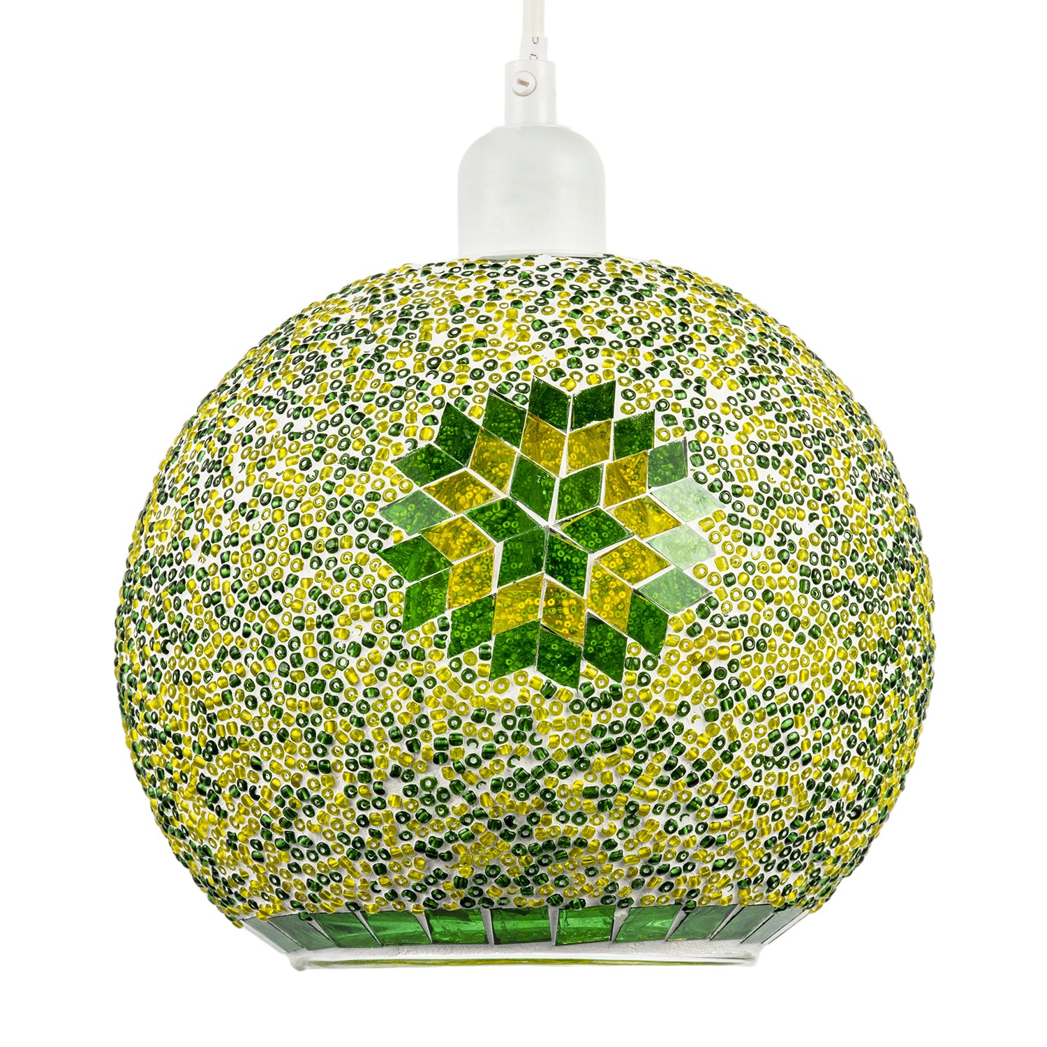 Green and Yellow Mosaic Glass Artisanal Pendant Ceiling Light Shade Image 1