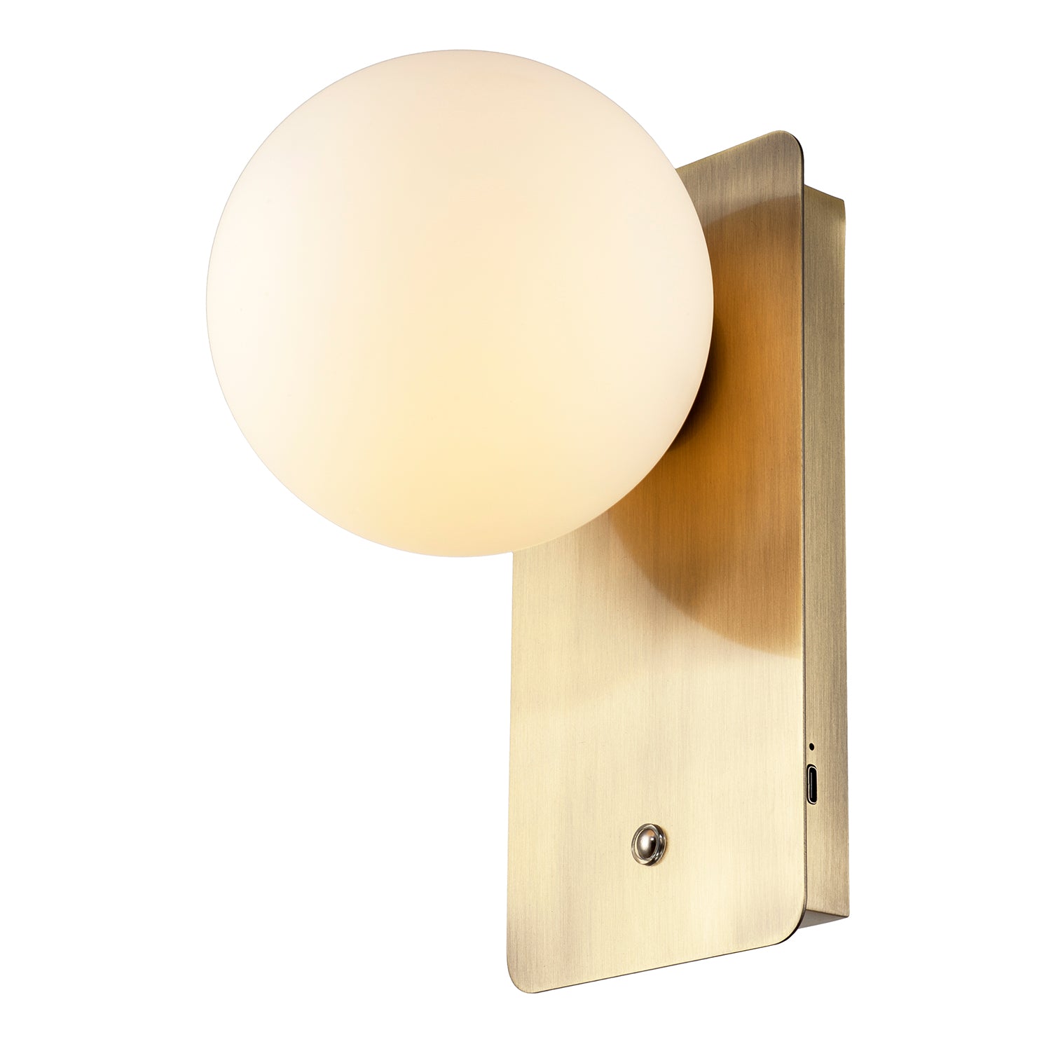 Antique Brass Rechargeable Wall Light with Opal Globe Glass Shade Image 8