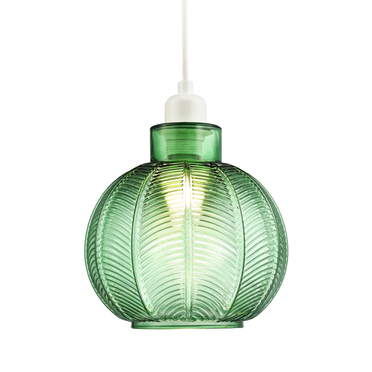 Designer Ribbed Leaf Themed Forest Emerald Green Glass Pendant Lighting Shade Image 2