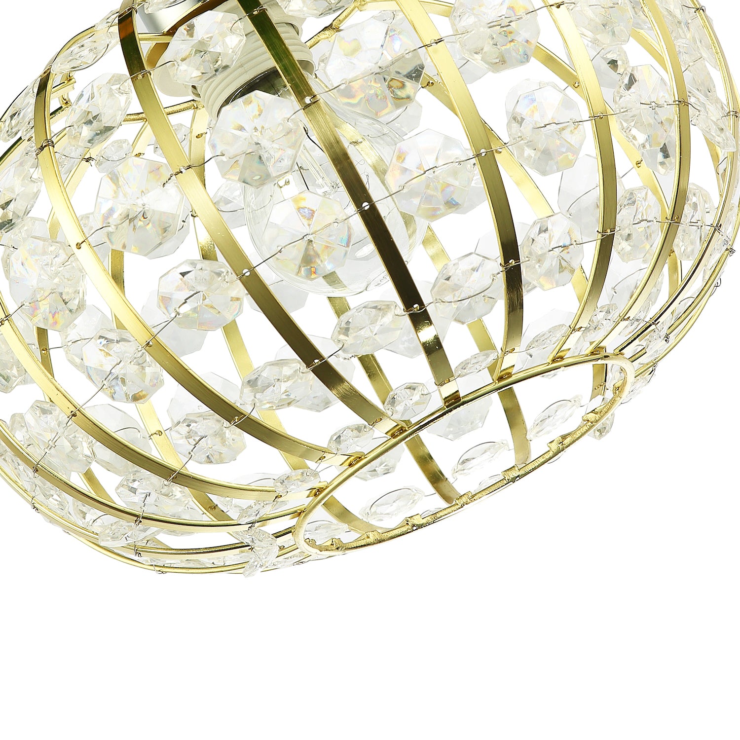 Modern Gold Plated Basket Cage Style Pendant Shade with Clear Acrylic Beads Image 3