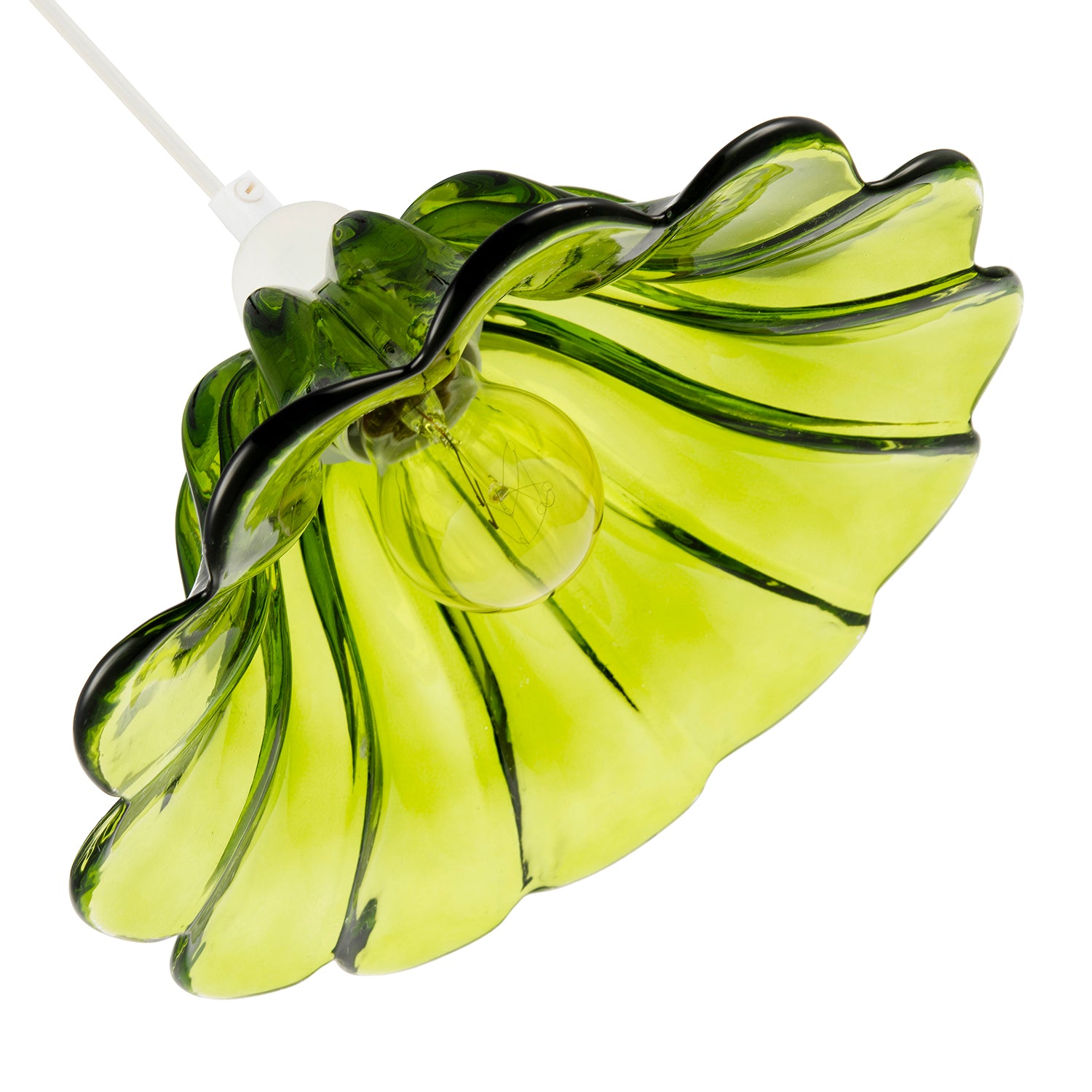 Modern Scallop Moulded Glass Pendant Light Shade in Deep Forest Green Image 5