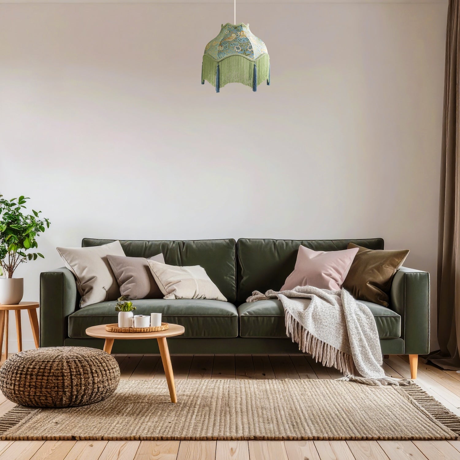 Vintage Victorian Shabby Chic Lamp Shade in Emerald Green and Blue Image 6