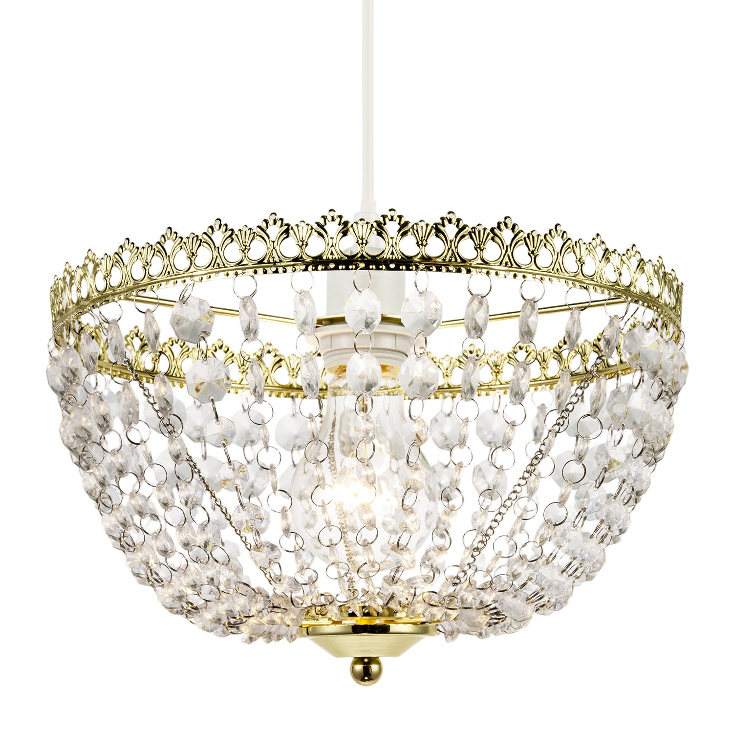 Circular Crown Pendant Shade in Polished Gold with Clear Acrylic Beads Image 2