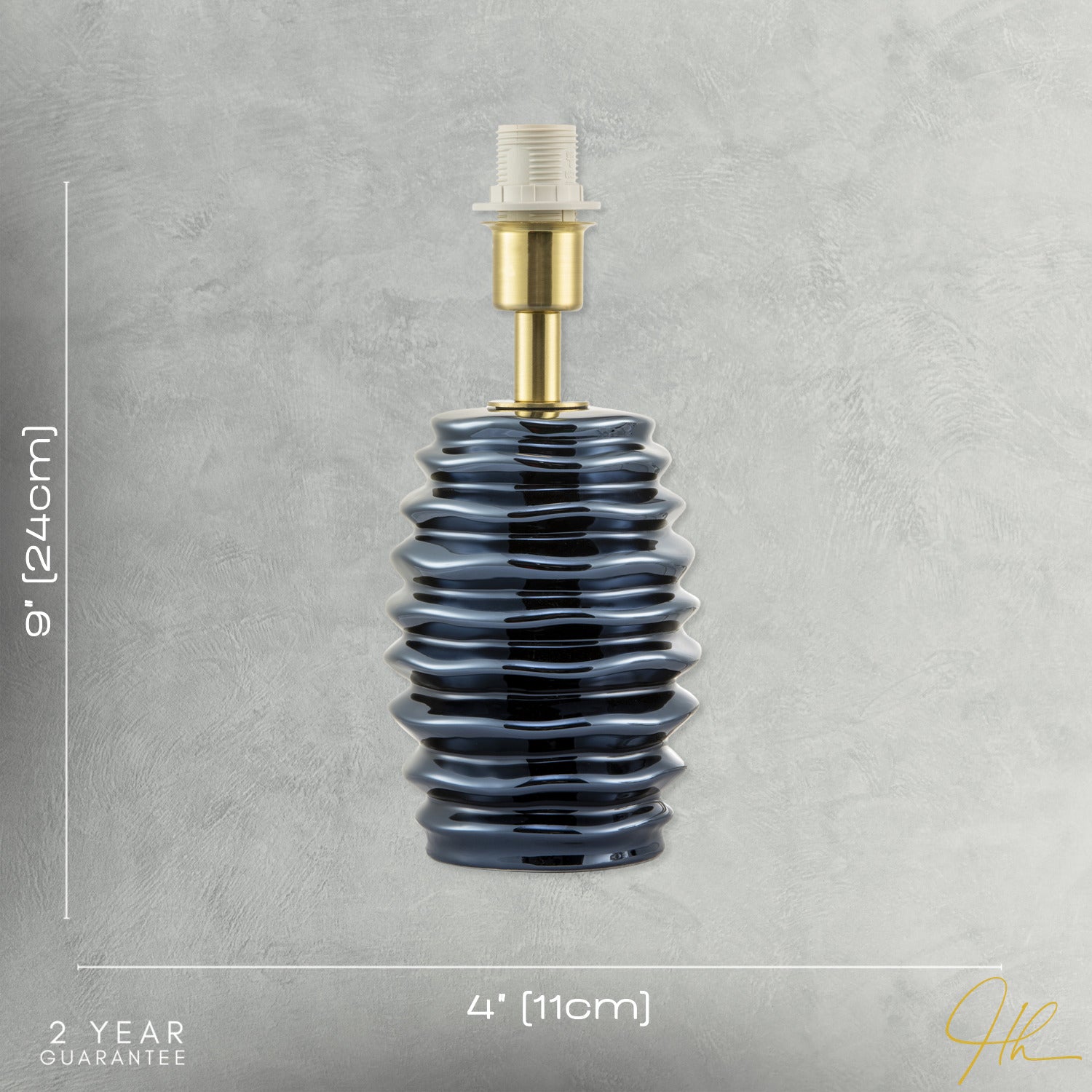 Modern Metallic Blue Gloss Ceramic Table Lamp Base with Ripple Grooves Image 7