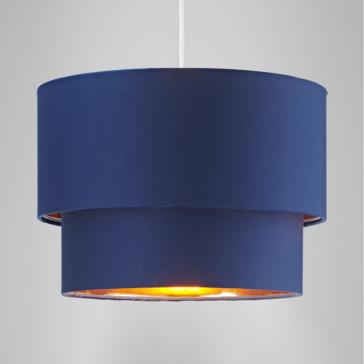 Modern 10" Navy Blue Cotton Double Tier Ceiling Shade with Shiny Copper Inner Image 6