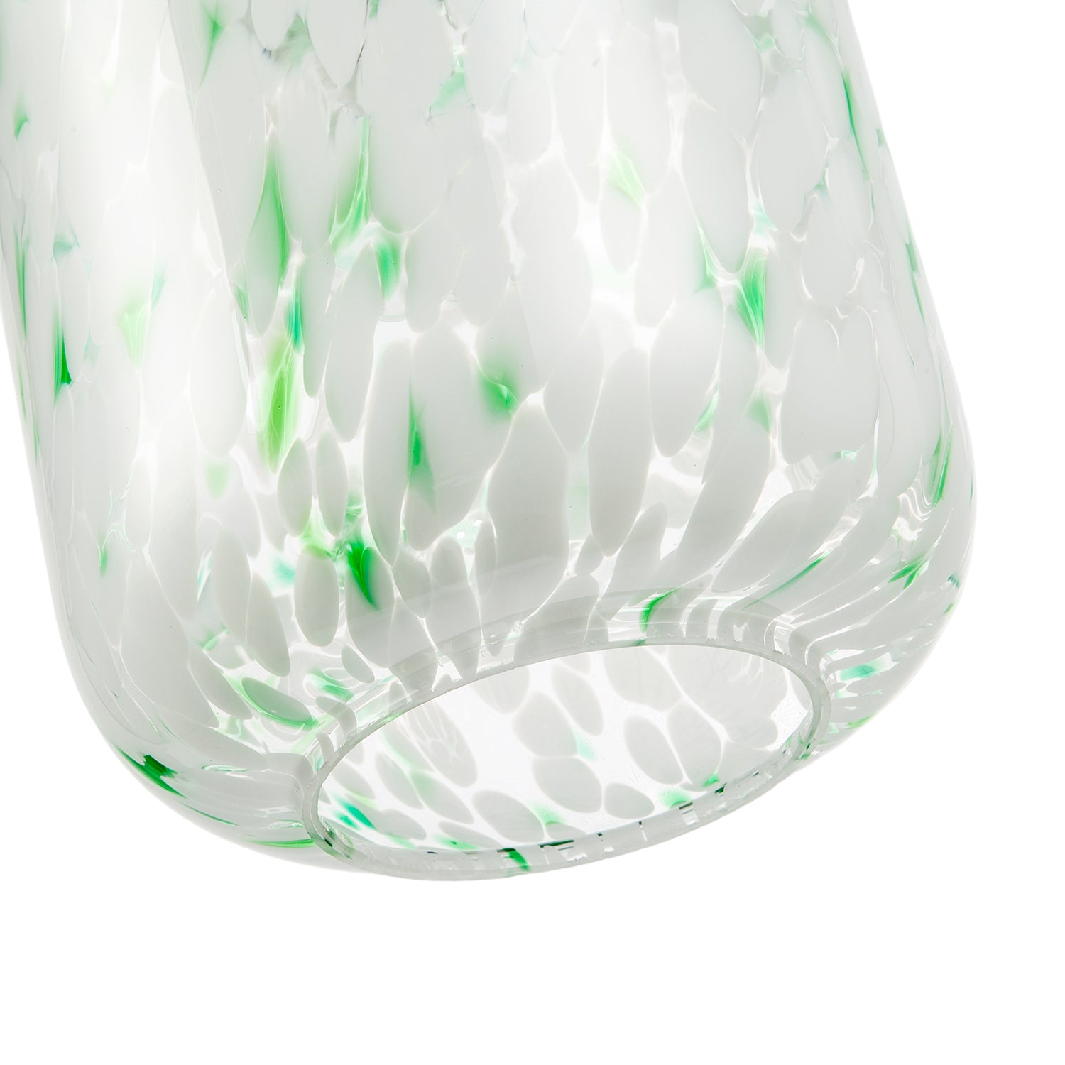 Handmade White Mottled Art Glass Pendant Shade with Green Fleck Decor Image 5