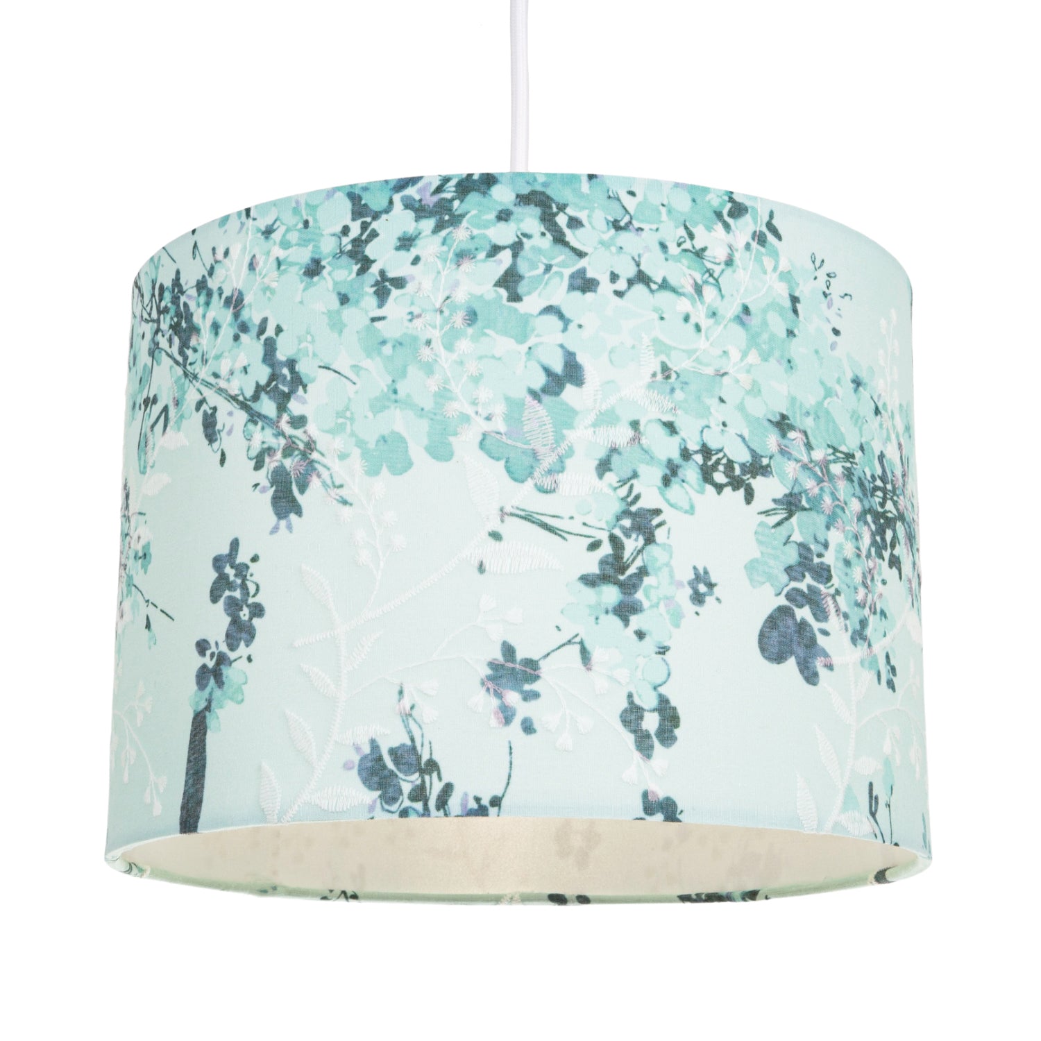 Contemporary Duck Egg and Emerald Green Floral Fabric Shade with Inner Lining Image 2