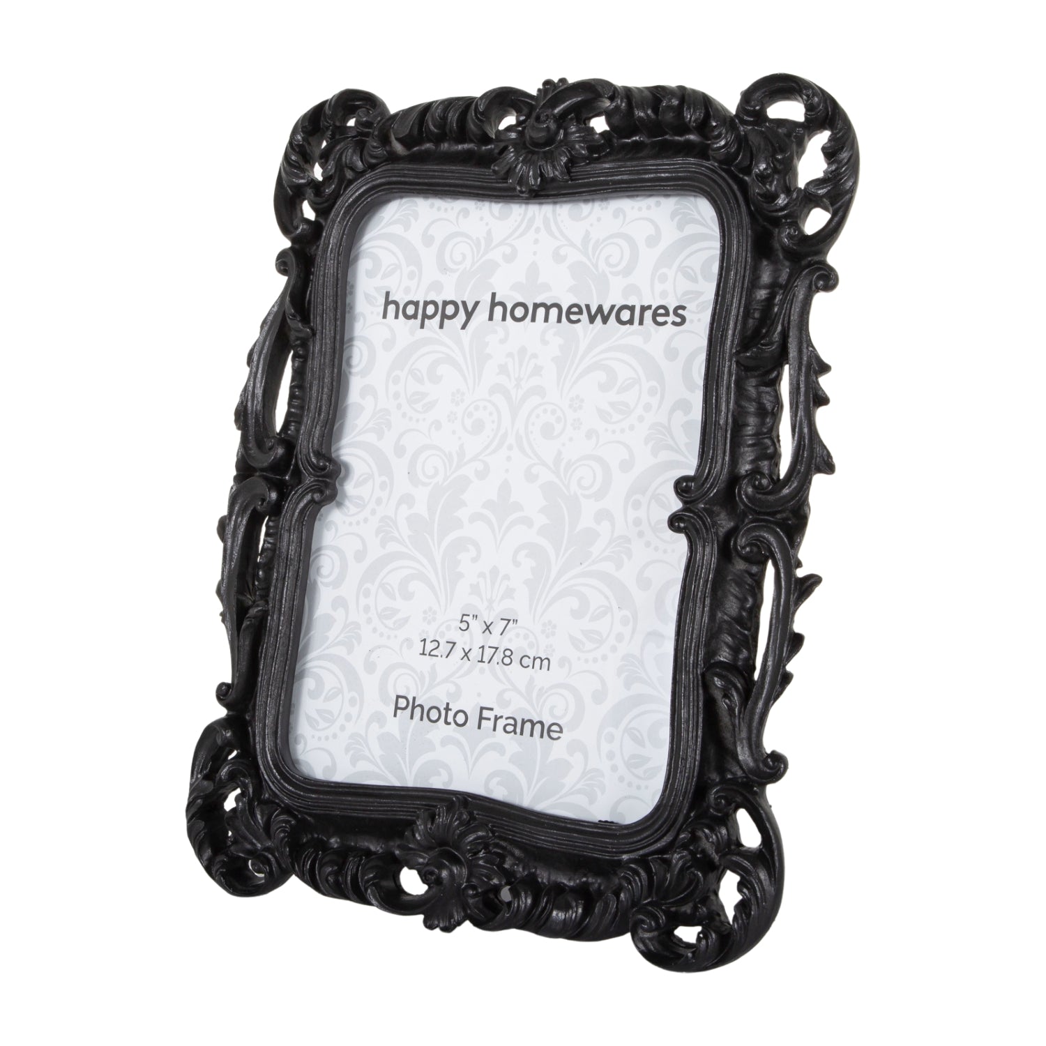 Ornate and Vintage Black Resin Sculptured 5x7 Photo Frame with Floral Scrollwork Image 2