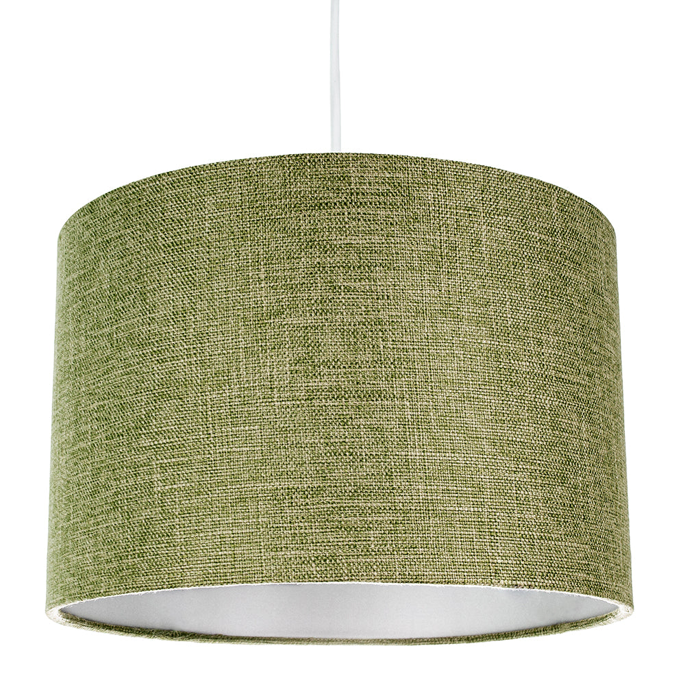 Contemporary and Sleek Olive Sage Plain Linen Fabric Drum Lamp Shade 60w Maximum Image 2